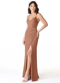 Azazie Leo Bridesmaid Dresses Bronzer Mermaid V-Neck Pleated Chiffon Dress image2