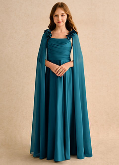 Azazie Rosita Girls Formal vestidos de niña de las flores Vestido de Azul Tinta de Satin Mate de Corte en A con Plisado image5