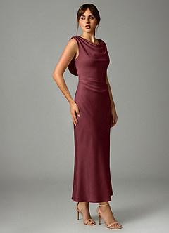 Azazie Kieryn Bridesmaid Dresses Merlot Mermaid Pleated Stretch Satin Dress image4