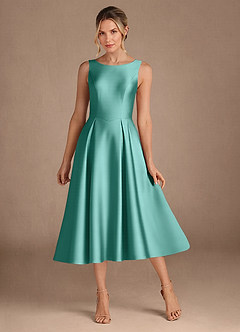 Azazie Fulton Mother of the Bride Dresses Aqua A-Line Pleated Stretch Satin Dress image1