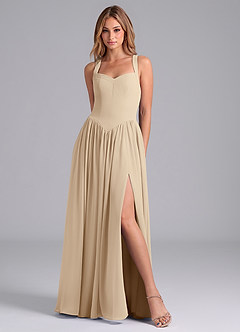 Azazie Francis Bridesmaid Dresses Champagne A-Line Corset Chiffon Dress image3