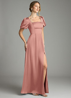 Azazie Fyona Abiti da Damigella Abito A-Line in Raso Elasticizzato Plissettato Rosetta image5