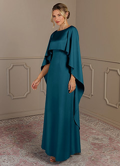 Azazie Eli Mother of the Bride Dresses Ink Blue Sheath Boatneck Stretch Satin Dress image3