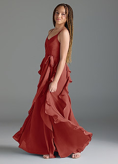 Azazie Peyton Junior Terracotta A-Line V-Neck Cascading Ruffles Chiffon Dress image4