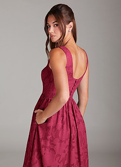 Azazie Alissa Brautjungfernkleider A-Linie mit Taschen Blumen-Burnout Kleid Burgunderrot image2