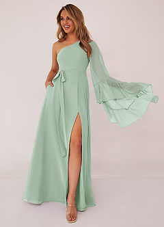 Barbie ♥ Azazie Bridesmaid Dresses Agave A-Line Long Sleeve Chiffon Dress image1