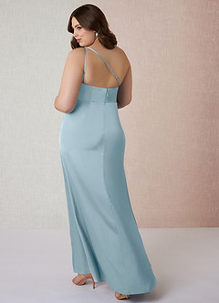 Azazie Mika Bridesmaid Dresses Moody Blue Sheath One Shoulder Stretch Satin Dress image11