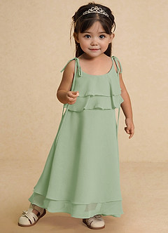 Azazie Temi Flower Girl Dresses Dusty Sage A-Line Spaghetti Strap Chiffon Dress image6