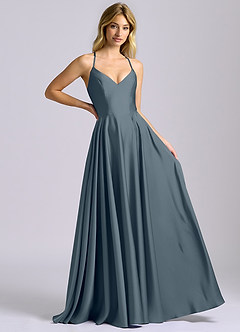 Azazie Truce Robes de demoiselle d'honneur Robe Trapèze en Satin extensible Violet Crépusculaire image6