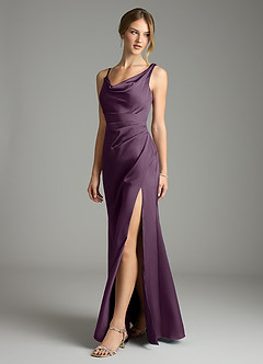Azazie Samara Robes de demoiselle d'honneur Robe Sirène en Satin extensible Plissée Prune image3