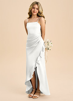 Azazie Buzzy Junior White Sheath Pleated Stretch Satin Dress image1