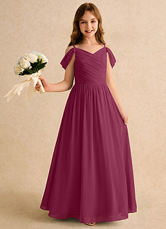 Azazie Chelo Girls Formal Flower Girl Klänningar Klä A-Linje i Chiffong Plisserad image1