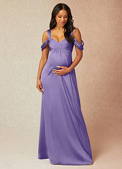 Azazie Rhea Maternity Bridesmaid Dresses A-Line Off-The-Shouler Pleated Stretch Satin Floor-Length Dress image1