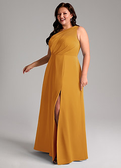 Azazie Phaedra Bridesmaid Dresses Butterscotch A-Line One Shoulder Chiffon Dress image14