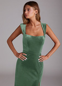 Azazie Junia Bridesmaid Dresses Eucalyptus Sheath Off the Shoulder Velvet Convertible Dress image6