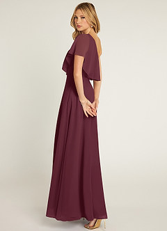 Azazie Lizzy Abiti da Damigella Abito A-Line in Chiffon Monospalla Cabernet image6