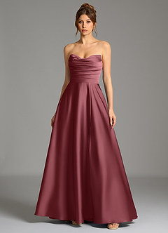 Azazie Ayla Abiti da Damigella Abito A-Line in Raso Elasticizzato Corsetto Rosa Del Deserto image3