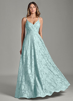 Azazie Amani 신부 들러리 드레스 A라인 주름진 플로럴 번아웃 바닥 길이 드레스 image5