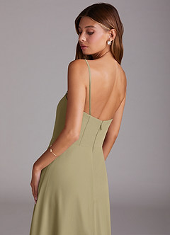 Azazie Wren 신부 들러리 드레스 A라인 스트랩리스 쉬폰 티 길이 드레스 image7