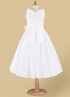 Azazie Bo Peep Flower Girl Dresses White A-Line Bow Matte Satin Dress image8