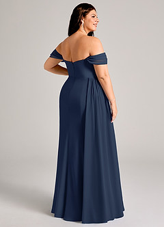 Azazie Amyra Jurken voor bruidsmeisjes Converteerbaar Jurk van Chiffon met Kolom Off the Shoulder Donkere Marine image14