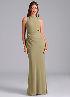 Azazie Evadne Bridesmaid Dresses Moss Green A-Line Pleated Chiffon Dress image3