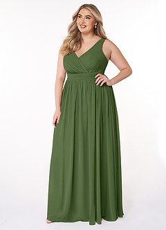 Azazie Kora Brautjungfernkleider A-Linie Plissee Chiffon Kleid Olivgrün image9