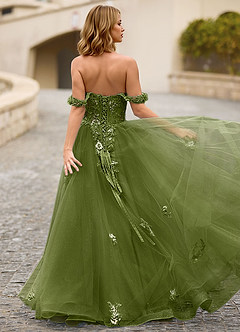 Eleanor Vert Robe de bal en dentelle florale 3D image2
