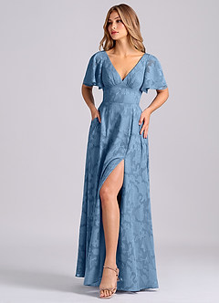 Azazie Kimber 신부 들러리 드레스 A라인 포켓이 있는 플로럴 번아웃 바닥 길이 드레스 image6