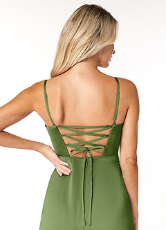 Azazie Marchella Bridesmaid Dresses Juniper A-Line Corset Stretch Satin Dress image3