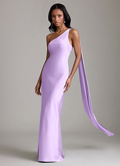 Azazie Galinda Suknie dla druhen Syrena Jedno ramię Satyna elastyczna Do ziemi Sukienka image1