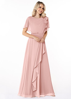 Azazie Aaliyah Robes de demoiselle d'honneur modestes Robe Trapèze Plissé à encolure dégagée Longueur ras du sol Mousseline de soie image3