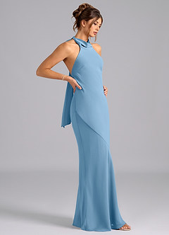 Azazie Velli Bridesmaid Dresses Steel Blue Mermaid Bow Chiffon Dress image4