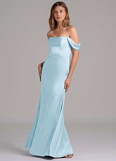 Azazie Miley Bridesmaid Dresses Sky Blue Mermaid Off the Shoulder Stretch Satin Convertible Dress image5