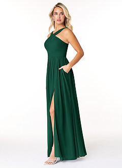 Azazie Elvira Bridesmaid Dresses Emerald A-Line Pleated Chiffon Dress image3