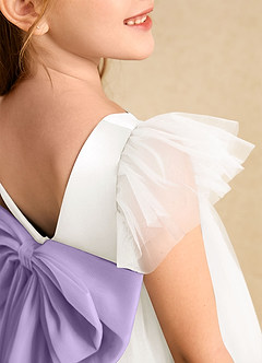 Azazie Munchkin Blumenmädchenkleider A-Linie Schleifen Tüll Kleid Elfenbein Flieder image6