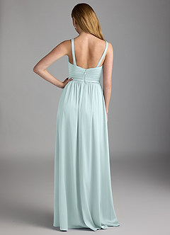 Azazie Chanel Final Sale Sea Glass A-Line Pleated Stretch Satin Dress image2