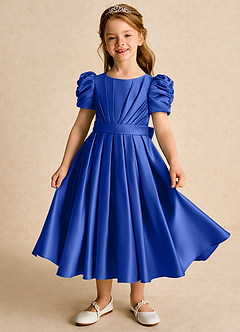 Azazie Miriam Abiti da Ragazza di Fiori Abito Principessa in Raso Opaco Plissettato Blu Reale image2