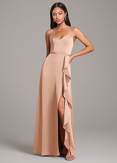 Azazie Naeem Bridesmaid Dresses Rose Gold A-Line Stretch Satin Dress image1
