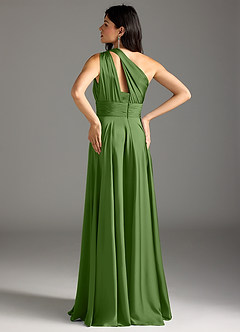 Azazie Charlize Robes de demoiselle d'honneur Robe Trapèze en Satin extensible Une épaule Basilic image6