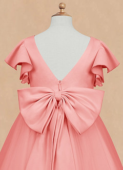 Azazie Kaeya Flower Girl Dresses Coral A-Line Bow Tulle Dress image8