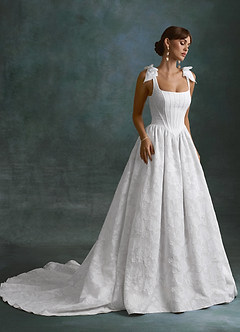 Azazie Rosalinda Wedding Dresses Diamond White Ball-Gown with Pockets Floral Burnout Dress image3