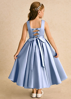 Azazie Junebuj Flower Girl Dresses Ice Ball-Gown Pleated Matte Satin Dress image1