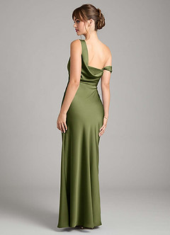 Azazie Madelyn Bridesmaid Dresses Olive Mermaid One Shoulder Stretch Satin Convertible Dress image2