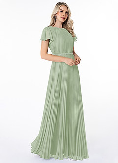 Azazie Kara Bescheidene Brautjungfernkleider A-Linie Plissee Chiffon Bodenlänge Kleid image3