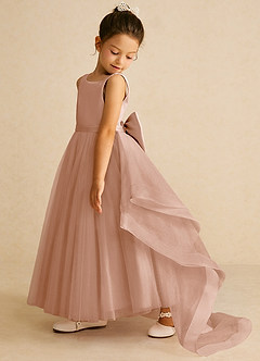 Azazie Pumpkin Flower Girl Dresses Champagne Rose A-Line Convertible Tulle Dress image4