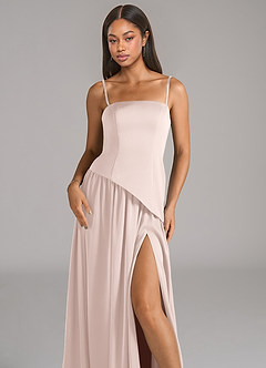 Azazie Adeline Robes de demoiselle d'honneur Robe Trapèze Convertible en Satin extensible Sans bretelle Rose Pâle image2