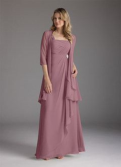 Azazie Weisz Mother of the Bride Dresses Vintage Mauve A-Line Square Neckline Pleated Chiffon Dress image3