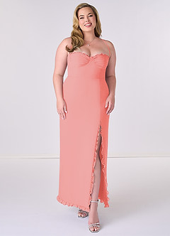 Barbie ♥ Azazie Bridesmaid Dresses Coral Sheath Corset Chiffon Dress image6