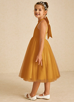 Azazie Dora Flower Girl Dresses Butterscotch A-Line Bow Tulle Dress image4